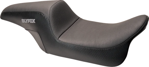 Slyfox Drifter Seat - Smooth Vinyl, Carbon Fiber Sides, Gray Logo SlyFox4682B for 2006-2017 Dyna