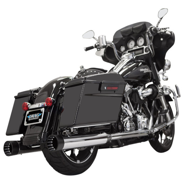 Bassani Exhaust Bassani - 4" DNT® Straight Can Mufflers W/ Acoustically Tuned Baffle fits '95-'16 Touring Models - Chrome W/ Black Outer/Black Inner End Caps 