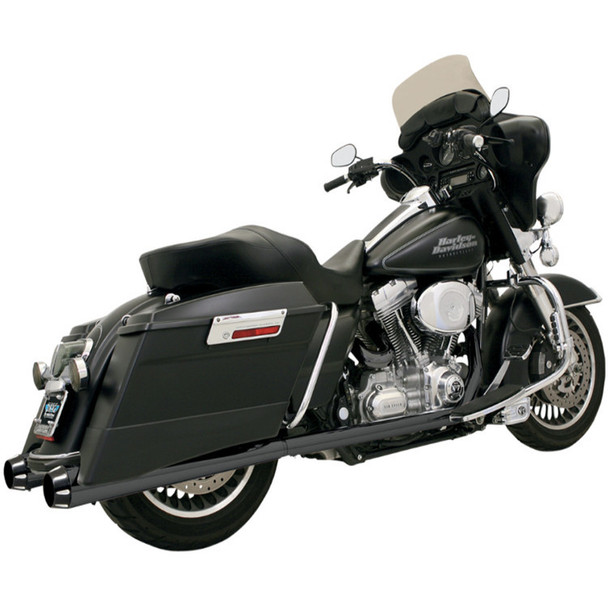 Bassani Exhaust Bassani - 4" Slip-On Mufflers W/ 2-1/2" Performance Baffles fits '95-'16 Touring Models - Megaphone, Black W/ Tapered Black Billet End Caps & Contrasting Flutes 