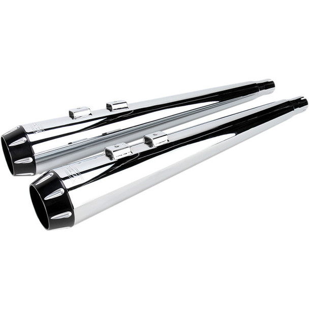 Bassani Exhaust - 4" Slip-On Mufflers W/ 2-1/2" Performance Baffles fits '95-'16 Touring Models - Megaphone, Chrome W/ Black Billet End Caps & Contrasting Flutes