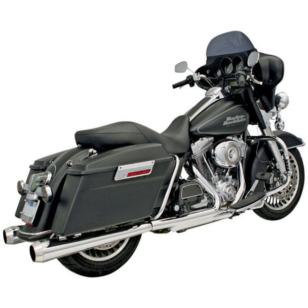 Bassani Exhaust Bassani - 4" Slip-On Mufflers W/ 2-1/2" Performance Baffles fits '95-'16 Touring Models - Megaphone, Chrome W/ Polished Billet End Caps 