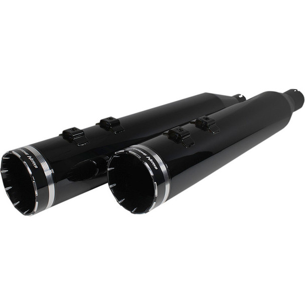 Khrome Werks - 4-1/2" HP-Plus® Slip-On Mufflers W/ Obsidian Tracer Tip Billet End Caps fits '17-'23 Touring Models - Obsidian