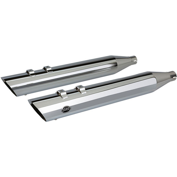 S&S Cycle - Slash Cut Slip-On Mufflers fits '17-'21 Harley Touring Models - Chrome