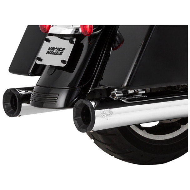 Vance & Hines - 4" Eliminator 400 Slip-On Mufflers fits '17-'23 Touring Models - Chrome W/ Black End Caps
