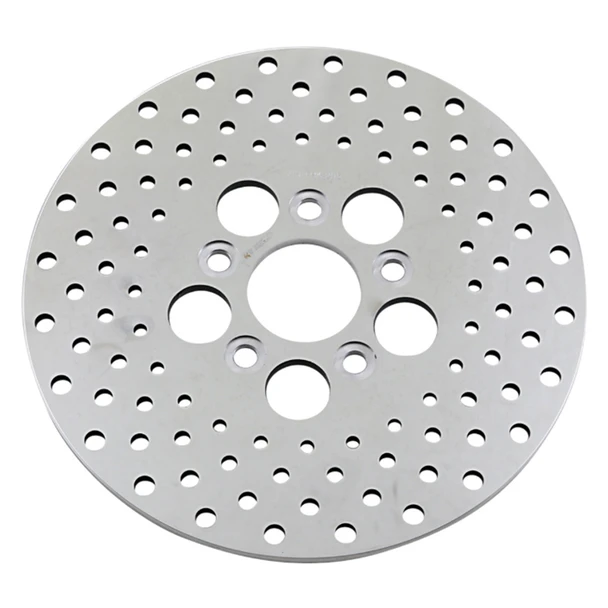 Drag Specialties - 10" Rear Vintage Drilled Brake Rotor Shovelhead - Polished Stainless Steel (Repl. OEM #41806-72B/ 41813-79)