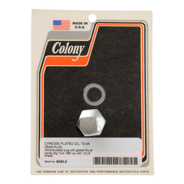 Colony - 1/2"-20 Standard Oil Tank Drain Plug with Gasket - Chrome