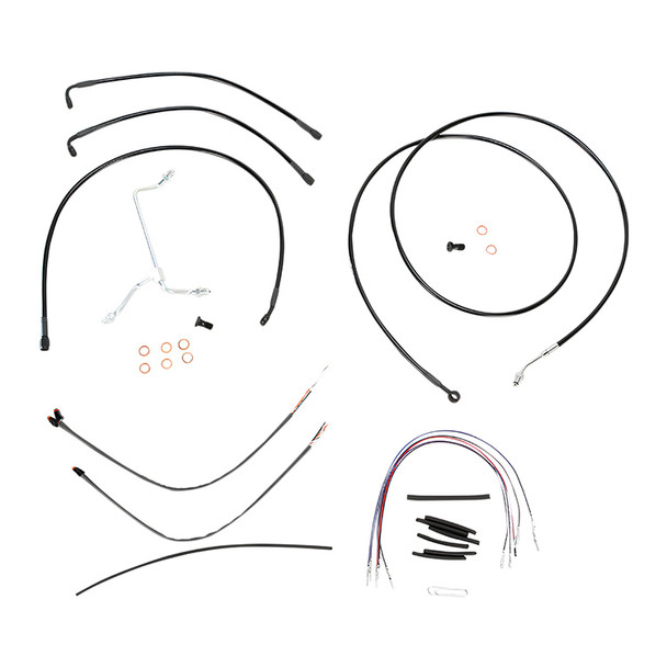 Burly Brand - 15" Complete Black Vinyl Handlebar Cable/Line Kit for Ape Hanger Handlebars fits '14-'15 FLHX/​FLHT/C/U W/O ABS