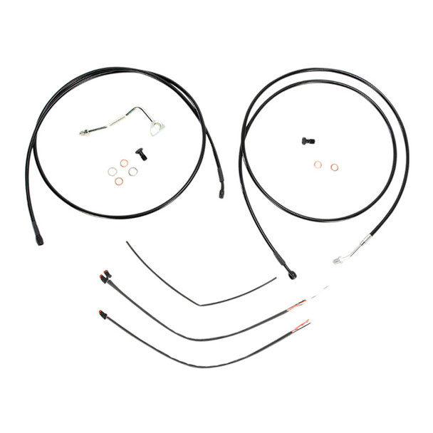 Burly Brand - 13" Complete Black Vinyl Handlebar Cable/Line Kit for Ape Hanger Handlebars fits '14-'15 FLHX/​FLHT/C/U W/ ABS