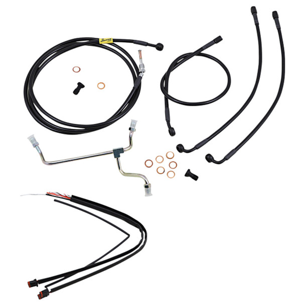 Burly Brand - 13" Complete Black Vinyl Handlebar Cable/Line Kit for Ape Hanger Handlebars fits '17-'20 FLHT/​FLHX W/O ABS