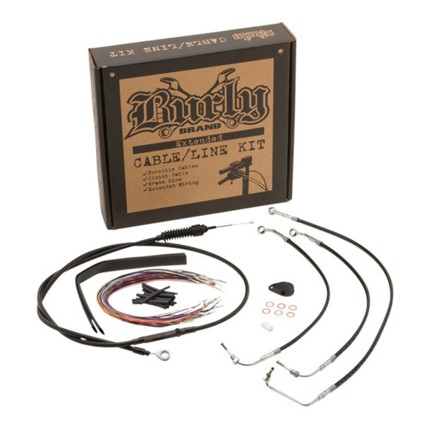 Burly Brand - 15" Complete Black Vinyl Handlebar Cable/Line Kit for Ape Hanger Handlebars fits '17-'20 FLHTCU/L, FLHTK/L, FLHX/S W/ ABS