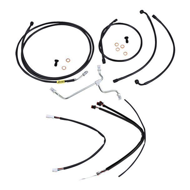 Burly Brand - 15" Complete Black Vinyl Handlebar Cable/Line Kit for Ape Hanger Handlebars fits '17-'20 FLHT/​FLHX W/O ABS