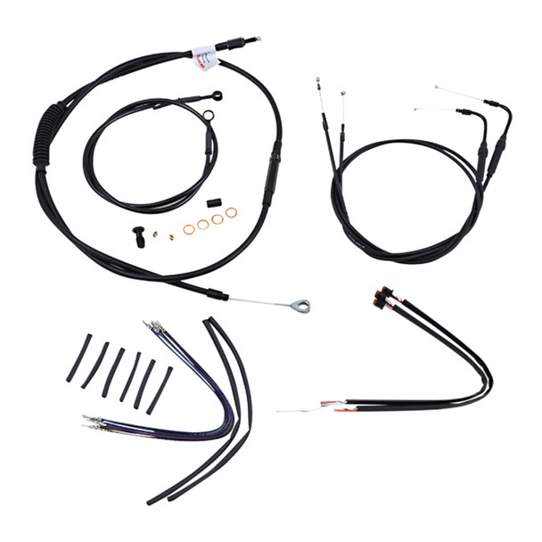 Burly Brand - 16" Complete Black Vinyl Handlebar Cable/Line Kit for Ape Hanger Handlebars fits '11-'14 FLST/C/F/N W/ ABS