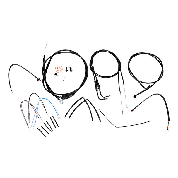 Burly Brand - 18" Complete Black Vinyl Handlebar Cable/Line Kit for Ape Hanger Handlebars fits '11-'14 FLST/C/F/N W/O ABS