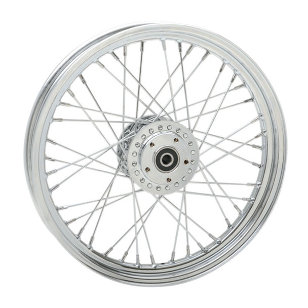 Drag Specialties - 40 Spoke Chrome Laced Wheel 19” x 2,5” fits '00-'03 FXD/B/C/L, '00-'05 XL (Single/Dual Disc (OEM #43312-00A))