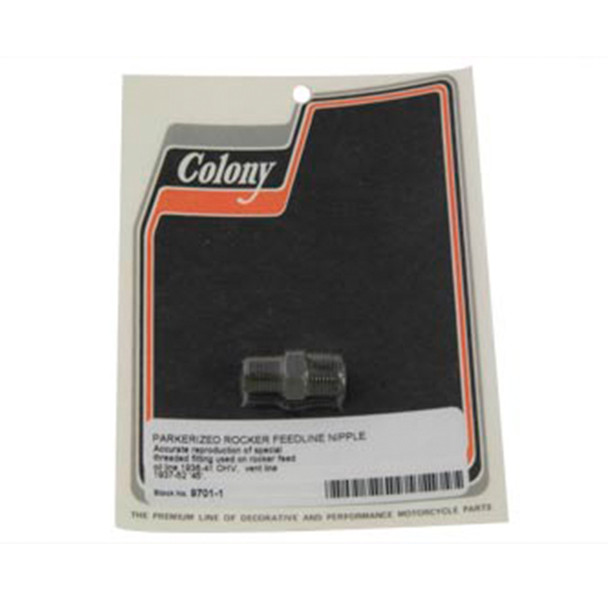 Colony - 9701-1 Rocker Feed Line Nipple Parkerized fits '36-'40 EL, '41-'41 FL Models (OEM #33615-36)