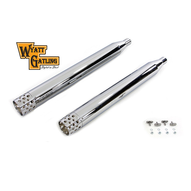 V-Twin - Wyatt Gatling Muffler Set with Chrome Shooter Style End Tips fits '95-'16 FLT Model