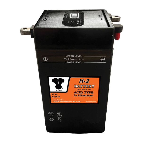 V-Twin - H-2 6 Volt 22 Amp Battery fits '41-'64 FL, '37-'52 W, '36-'52 EL Models