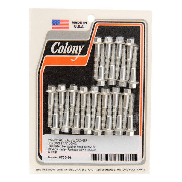 Colony - 8733-24 Cadmium Aluminum Valve Cover Screw Kit fits '48-'65 Panhead Model (OEM #3578W)