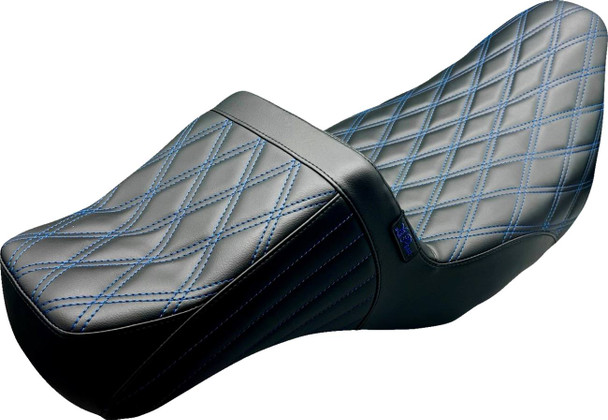 Le Pera - LK-587DLDD-BLUE - Tailwhip Daddy Long Legs Seat - Double Diamond w/ Blue Thread - FLH/FLT '08-'24