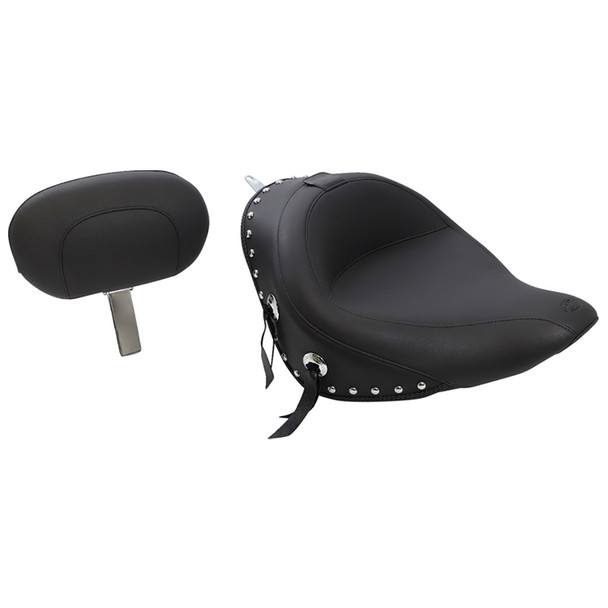 Mustang - Black Studded w/ Concho Wide Solo Seat with Backrest fits '06-'10 FXST, '07-'17 FLSTF/B, '08-'11 FLSTSB Models