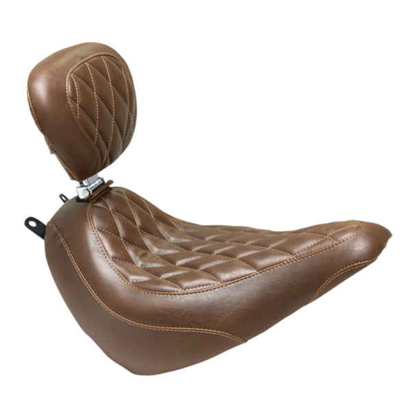 Mustang - Brown Diamond Wide Tripper™ Solo Seat with Backrest fits '18-'21 FLDE/​FLHC/​FLHCS Models