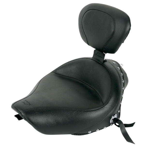 Mustang - Black Studded w/ Concho Wide Solo Seat with Backrest fits '04-'22 Sportster W/ 4.5 Gal Tank