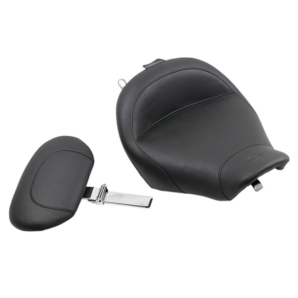 Mustang - Black Smooth Vintage Road King Wide Solo Seat with Backrest fits '06-'07 FLHX, '99-'07 FLHR Models