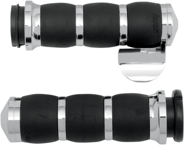 Avon Grips - AIR-93-BOSS - 3-Ring Velvet Air Grips - Throttle Boss - Chrome