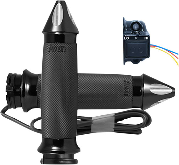 Avon Grips - CC-86-AN-SPK-HT - Heated Grips - Custom Contour - Spike - Cable - Black