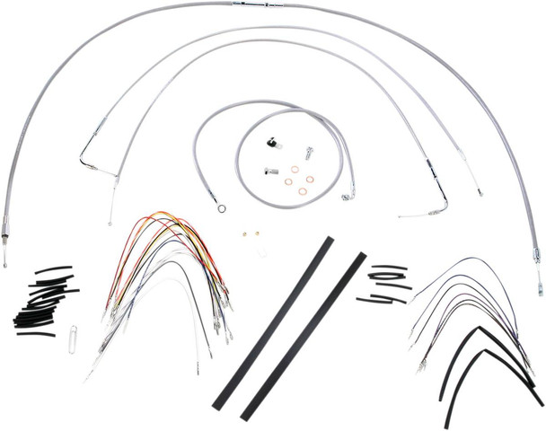 Burly Brand - B30-1052 - Complete Stainless Braided Handlebar Cable/Brake Line Kit - 14" Ape Hangers - '07-'10 FXST