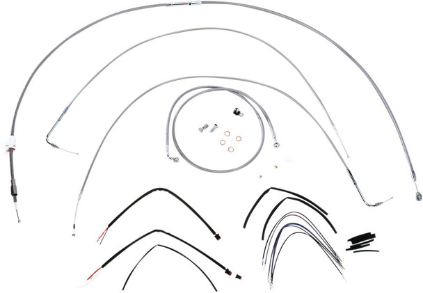 Burly Brand - B30-1063 - Complete Stainless Braided Handlebar Cable/Brake Line Kit - 16" Ape Hangers - '11-'14 FLS