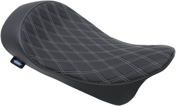 Drag Specialties Seats - Low Solo Seat - Double Diamond - Silver Stitch - FL '08-'23