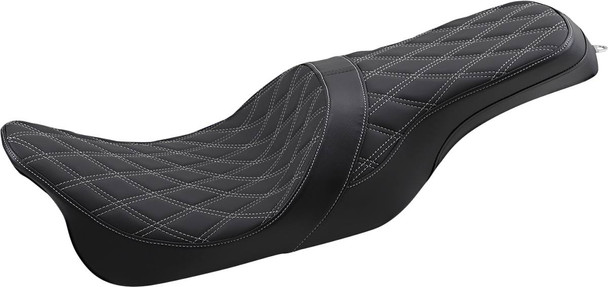 Drag Specialties Seats - Forward Positioned Predator 2-Up Seat - Double Diamond - Silver Stitched - FL '08-'23