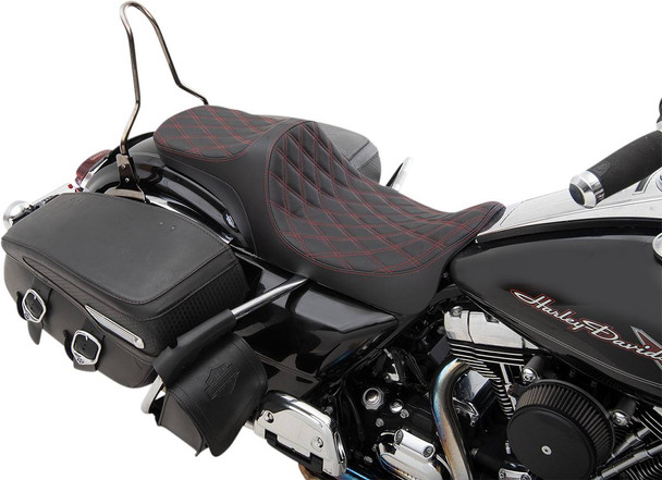 Drag Specialties Seats - Predator III 2-Up Seat - Double Diamond - Red Thread - FL '08-'23