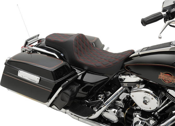 Drag Specialties Seats - Predator III Seat - Double Diamond - Red Stitched - FLHR/FLHX '99-'07