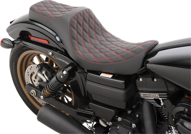 Drag Specialties Seats - Predator III Seat - Double Diamond - Red Stitching - FXD/FLD '06-'17
