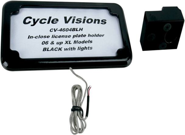 Cycle Visions - CV-4604BLH - Horizontal License Plate Mount with Light - '05+ XL - Black