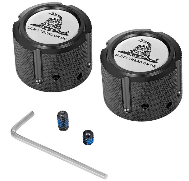 Figurati Designs - FD40-FAC-BK - Axle Nut Cover - Front - Stainless Steel - Don't Tread On Me - Black