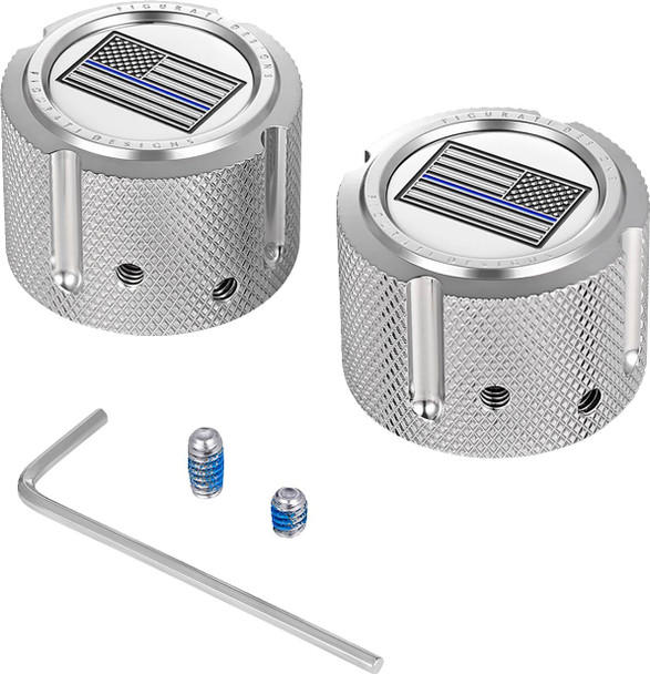 Figurati Designs - FD70-FAC-SS - Axle Nut Cover - Front - Stainless Steel - Blue Line Flag - Silver