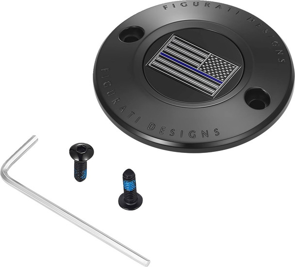 Figurati Designs - FD71-TC-2H-BLK - Timing Cover - 2 Hole - Blue Line American Flag - Black