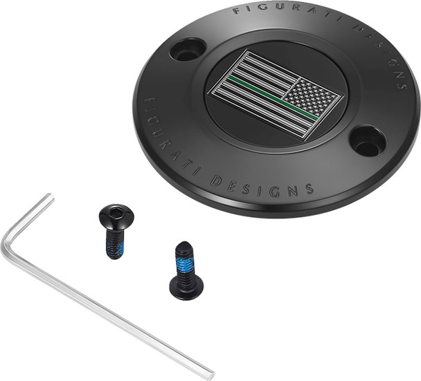 Figurati Designs - FD72-TC-2H-BLK - Timing Cover - 2 Hole - Green Line American Flag - Black