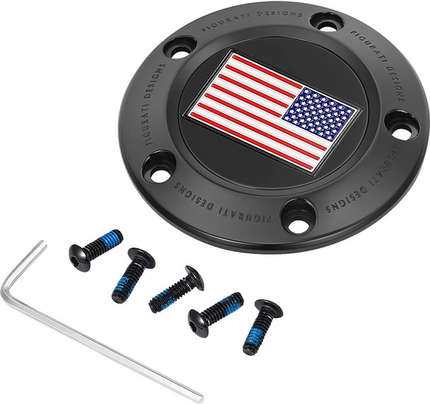 Figurati Designs - FD21R-TC-5H-BLK - Timing Cover - 5 Hole - American Flag - Reversed - Black
