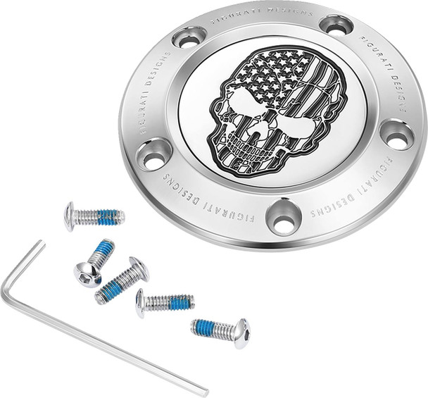 Figurati Designs - FD27-TC-5H-SS - Timing Cover - 5 Hole - Skull - Contrast Cut - Stainless Steel
