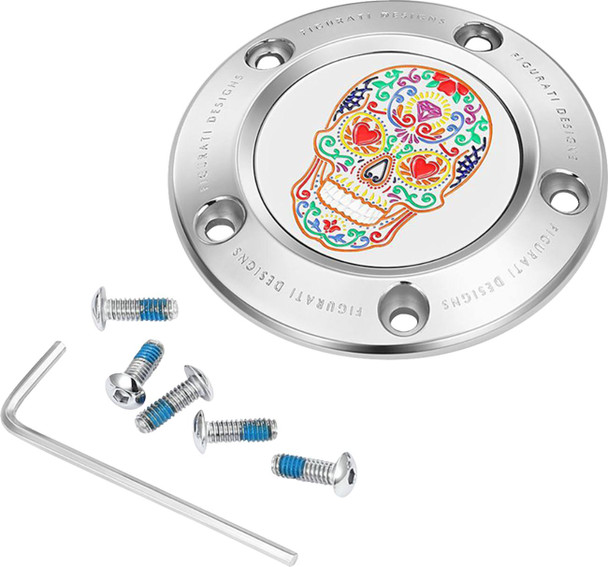 Figurati Designs - FD30-TC-5H-SS - Timing Cover - 5 Hole - Sugar Skull - Mirror Polished - Stainless Steel