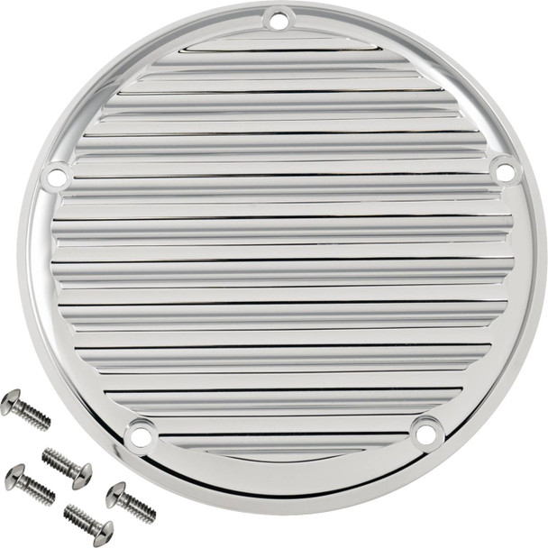 Joker Machine - 06-965-3 - Derby Cover - 5 Hole - Finned - Chrome - M8 Softail