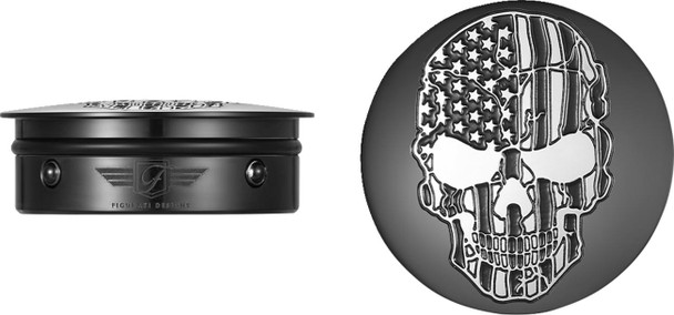 Figurati Designs - FD28-BKSKULL-CC - Swing Arm Covers - Contrast Cut - American Flag Skull - Custom - Black Figurati Designs - FD28-BKSKULL-CC - Swing Arm Covers - Contrast Cut - American Flag Skull - Custom - Black