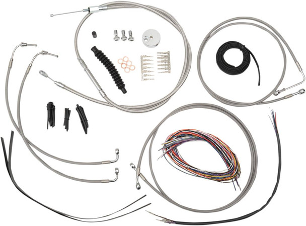 La Choppers - LA-8051KT2-16 - Complete Stainless Braided Handlebar Cable/Brake Line Kit - 15"-17" Handlebars - '08-'13 FLH