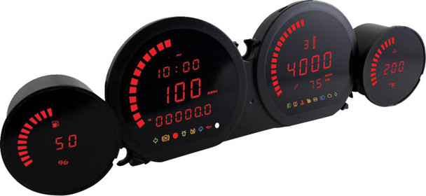 Koso North America - BA064921 - HD-03L - Four-Piece LED Gauge Kit - Red Display