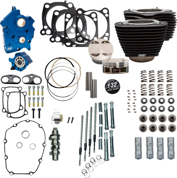 S&S Cycle - 310-1233 - 132" Power Package Engine Performance Kit - Chain Drive - Oil Cooled - Non-Highlighted Fins - M8