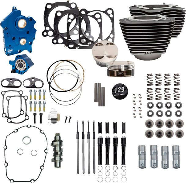 S&S Cycle - 310-1225 - 129" Power Package Engine Performance Kit - Chain Drive - Oil Cooled - Highlighted Fins - M8
